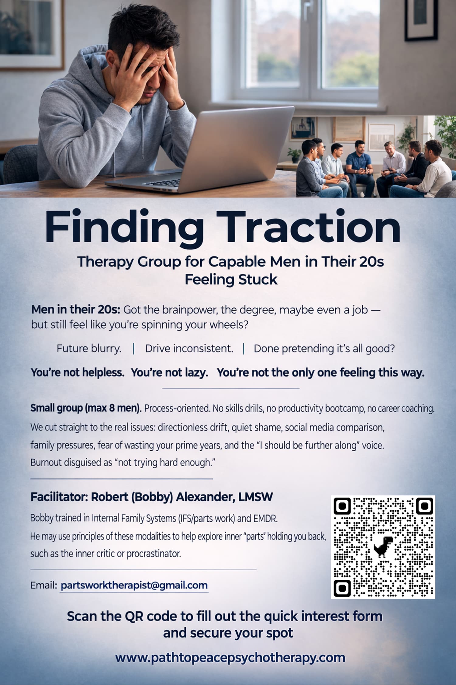 Flyer for Finding Traction — Men's Therapy Group